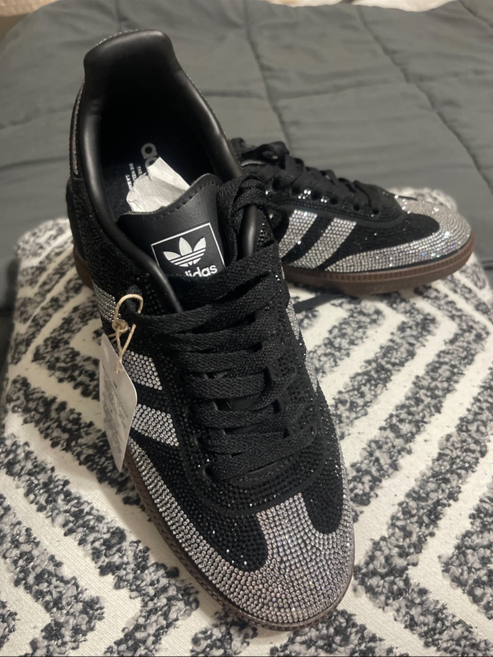 adidas Black & Silver Crystal-Accented Classic Sneakers